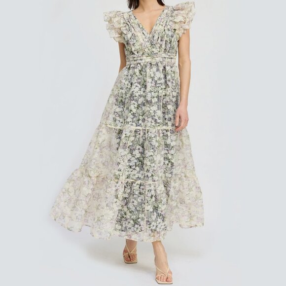 En Saison Floral Lace Maxi Dress in Cream and Green - Picture 3 of 11